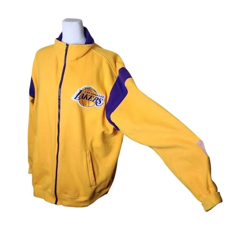 NBA LA Lakers Full Zip Basketball Track Jacket Mens Size L Yellow